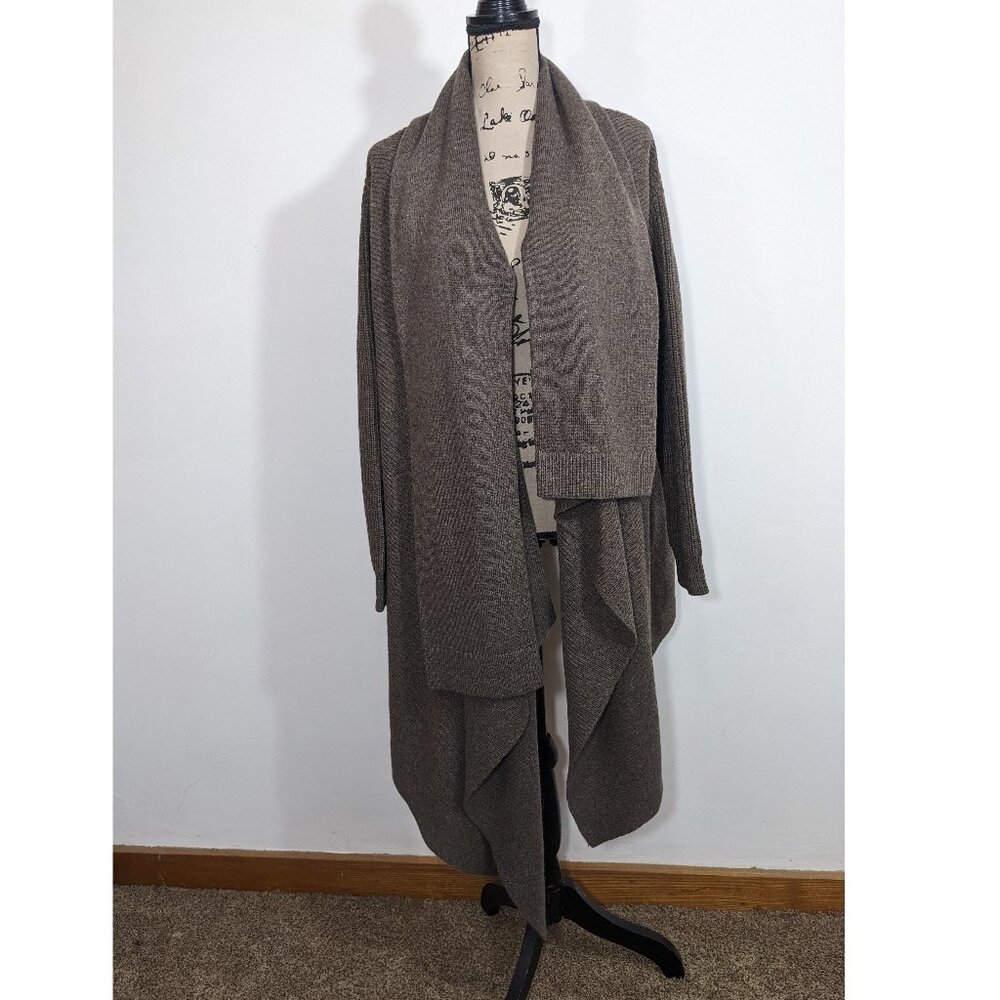 ALLSAINTS Lori Blanket Cardigan in Dark Dawn Brown Asymmetric Wool Cashmere S/M
